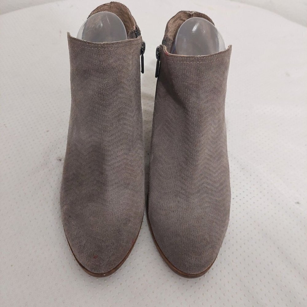 Lucky Brand Pickla Ankle Boots Womens Size 9.5 M Textured Gray Taupe Leather Zip - Picture 2 of 11